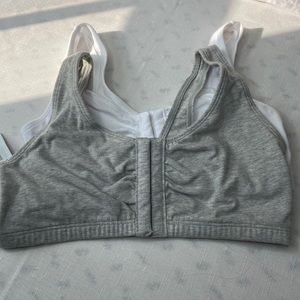 2 each fruit of the loom gray/white stretchy sz 38 bra, front eyelet closure